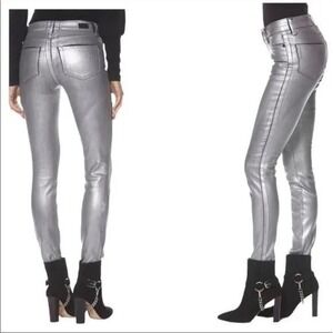 PAIGE SILVER SKINNY Verdugo Metallic Ankle Coated Jeans Size‎ 29